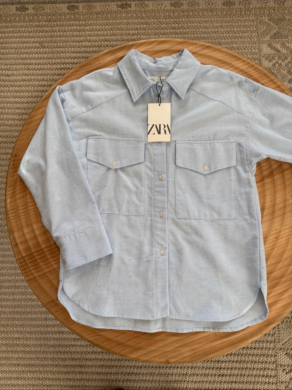 ZARA Light Blue Casual Button-Down Shirt with Chest Pockets